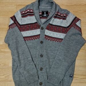 i Jeans By Buffalo Gray and Red Cardigan Sweater